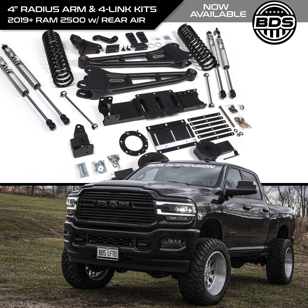 BDS Suspension 4" 4Link Lift Kit 20192021 RAM 2500 w/ Rear Air Ride *GAS* (BDS1717H)