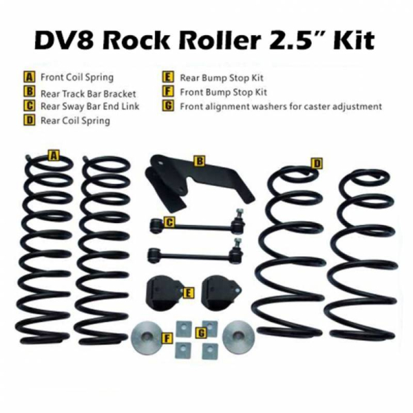 DV8 Offroad - DV8 - Rock Roller 2.5" Lift Kit w/Springs/ Brackets/ Spacers/ Bumpstops/ Endlinks/ Alignment Washers 2007-2018 Wrangler JK   (RR25JK-01)