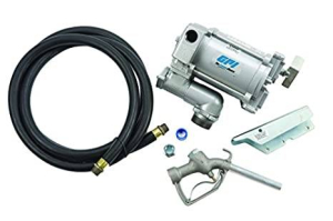 EZ-8 aluminum fuel transfer pump, 8 GPM, 12V DC, 0.75-inch manual nozzle, 10-foot hose, 15-foot power cord, adjustable suction pipe  (137100-01)